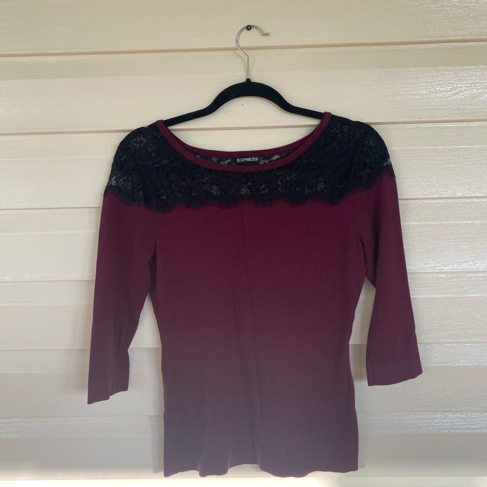 Express Maroon Sweater with Black Lace top Size Medium
